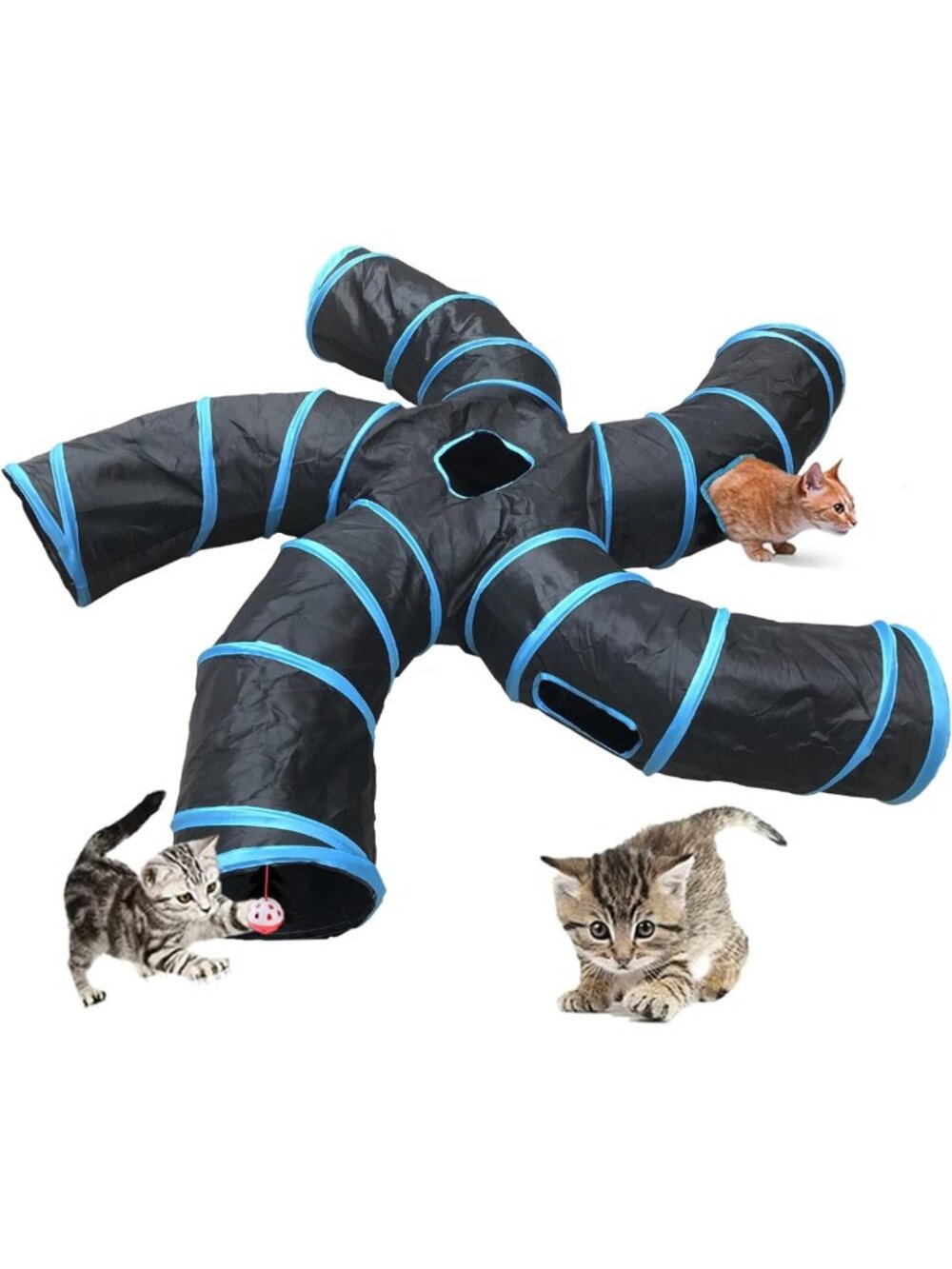5-Way Large Collapsible Cat Tunnel with 6 Peek Holes - Interactive Play Toy for